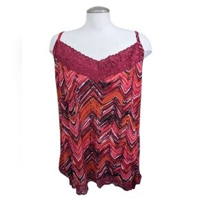 Vintage 90s Y2K Faded Glory Tank Top Women Plus 3X Red Lace Trim Sweetheart Neck